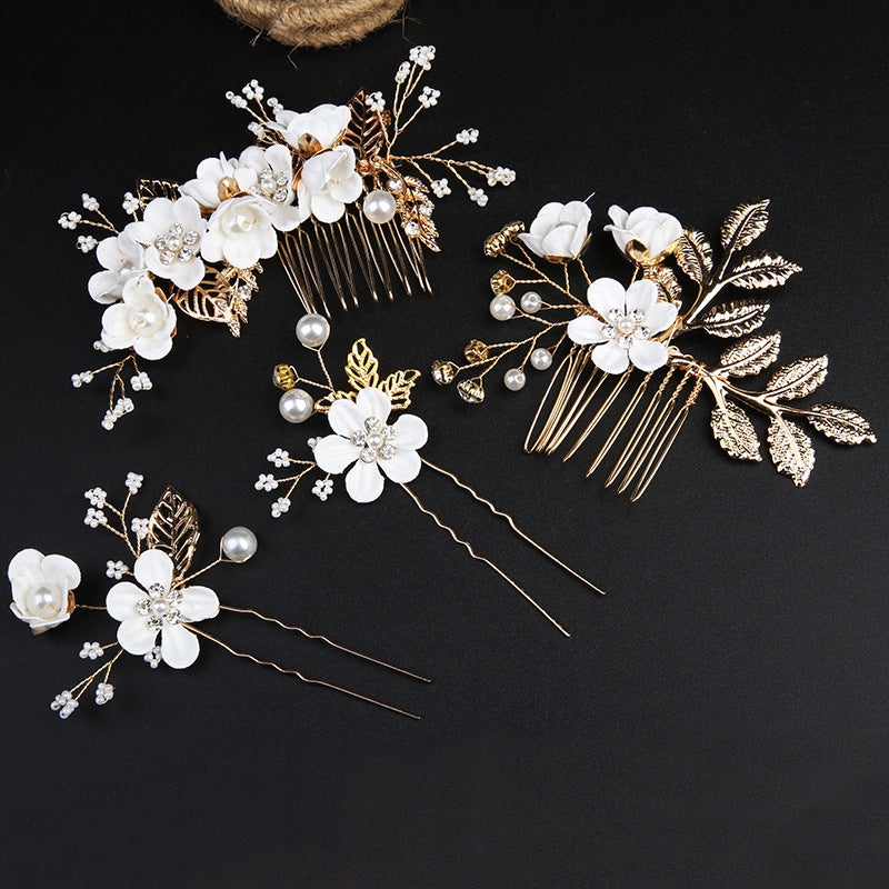Wedding Bridal Golden Leaves Flower Hair Combs