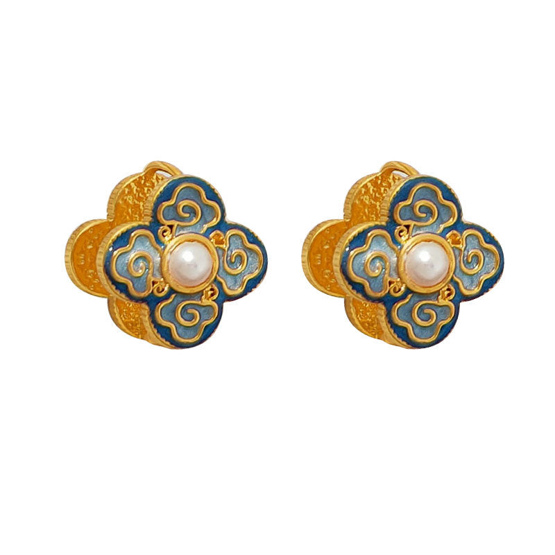 SheFav Cloud Clover Pearl Huggie Earrings-