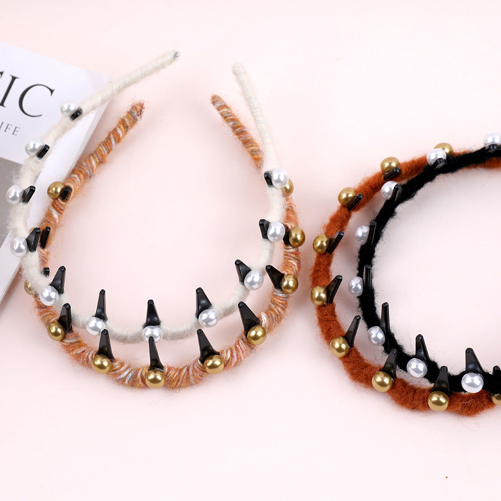 Handmade Pearl Knitted Headband with Claws