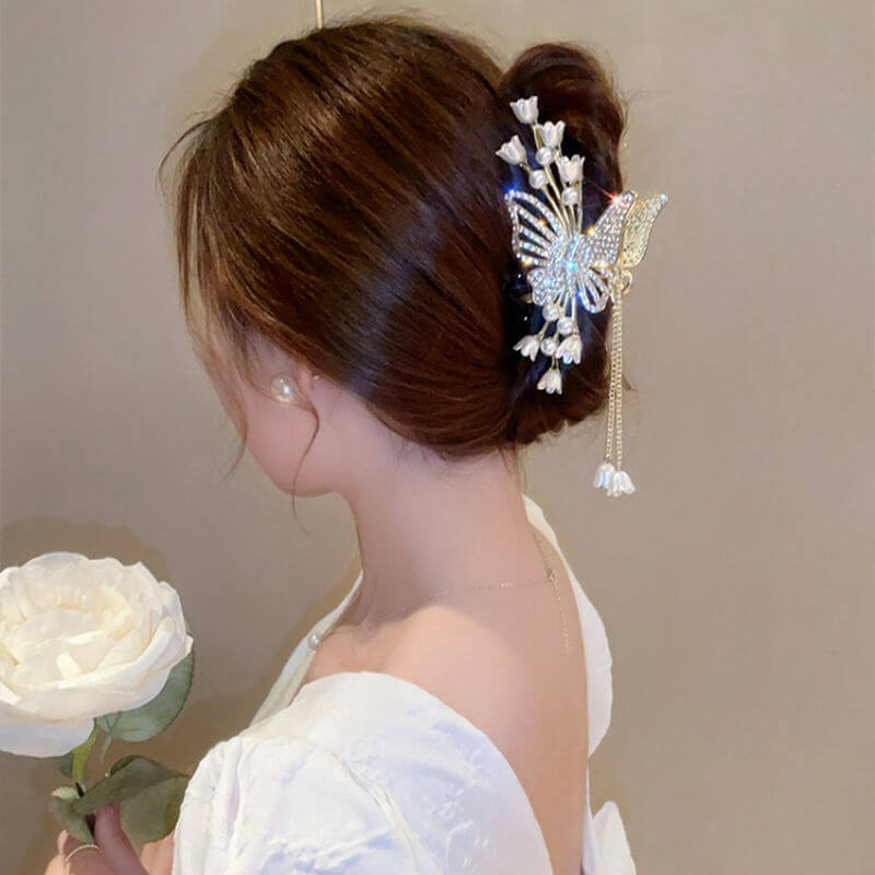 Diamond Handmade Butterfly Tassel Hair Claw Clips