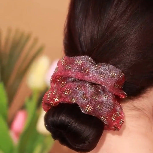 Handmade Large Mesh Plaid Hair Tie Scruchies