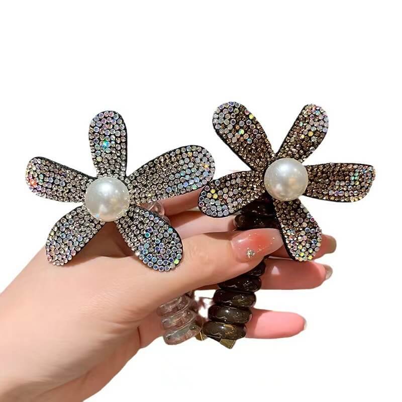 Telephone Line Hair Ties Ponytail Holder with Camellia