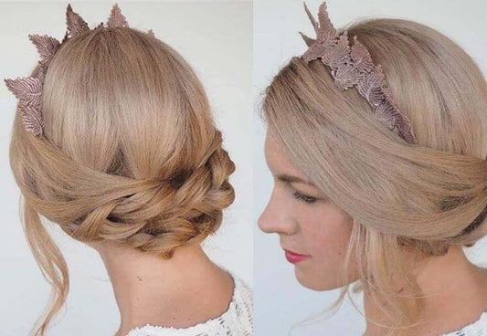 SheFav Round Face Slimming Braided Updo: Elegant Crown Headband Hairstyle Tutorial