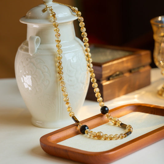 Natural Crystal Golden Citrine Tiger's Eye Necklace