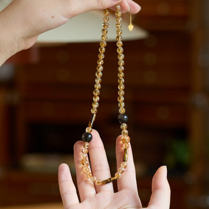 Natural Crystal Golden Citrine Tiger's Eye Necklace