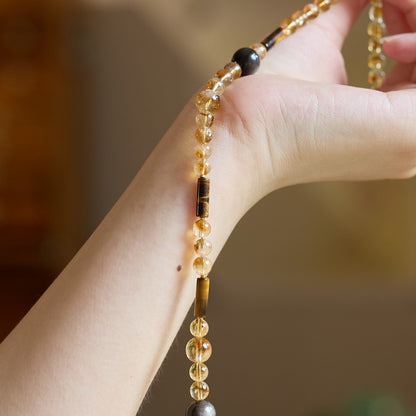 Natural Crystal Golden Citrine Tiger's Eye Necklace