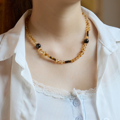 Natural Crystal Golden Citrine Tiger's Eye Necklace