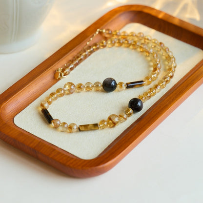 Natural Crystal Golden Citrine Tiger's Eye Necklace