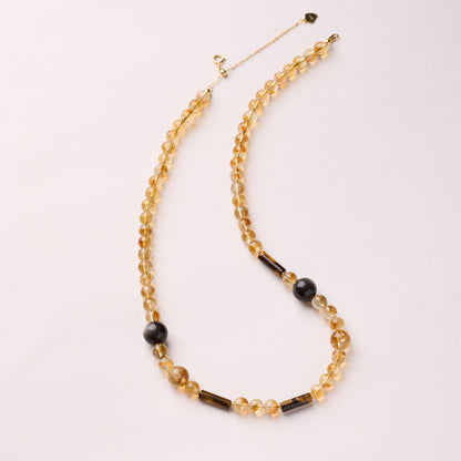 Natural Crystal Golden Citrine Tiger's Eye Necklace