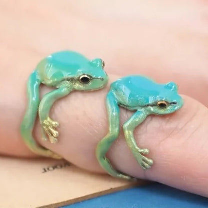 SheFav Cute Green Quirky Frog Open Adjustable Ring