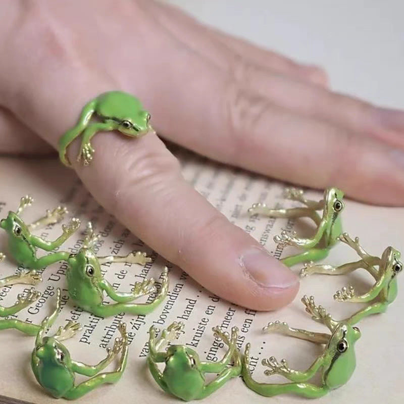 SheFav Cute Green Quirky Frog Open Adjustable Ring