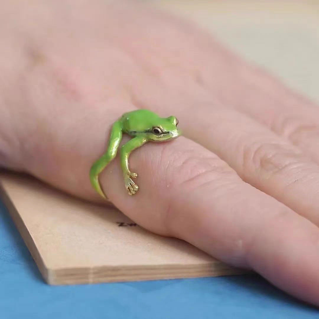 SheFav Cute Green Quirky Frog Open Adjustable Ring