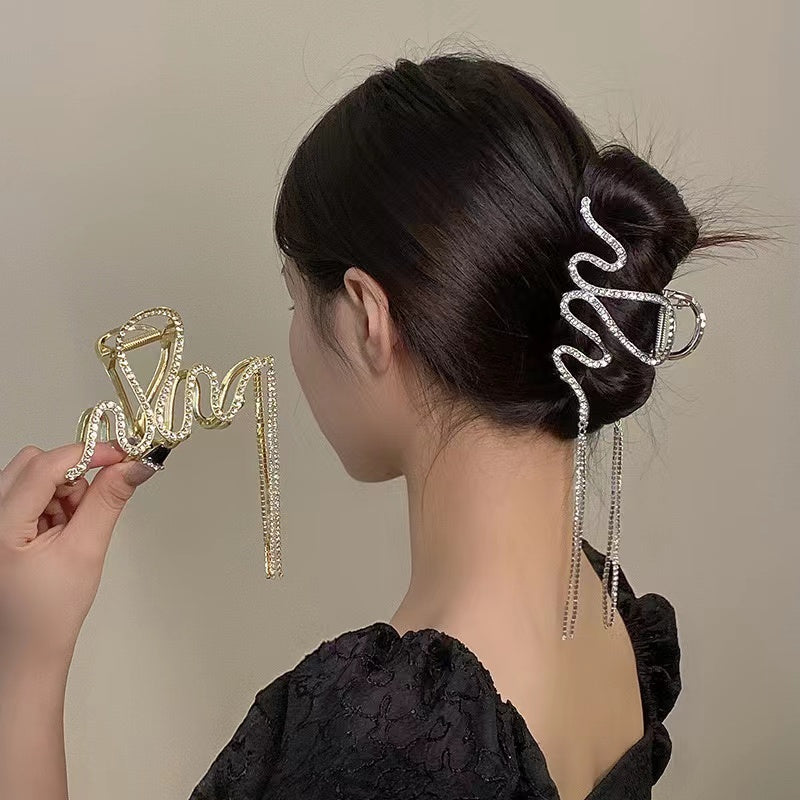 Diamond Snake Tassel Hair Claw Clips