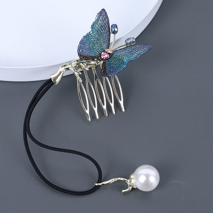 Handmade Embroidery Butterfly Pearl Comb Hair Clip
