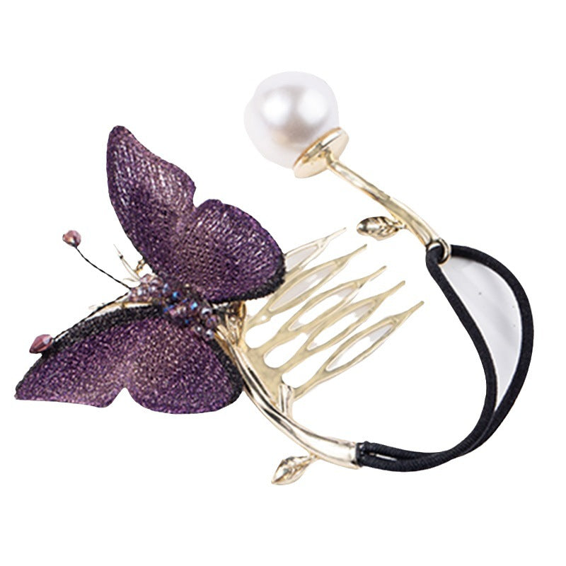 Handmade Embroidery Butterfly Pearl Comb Hair Clip