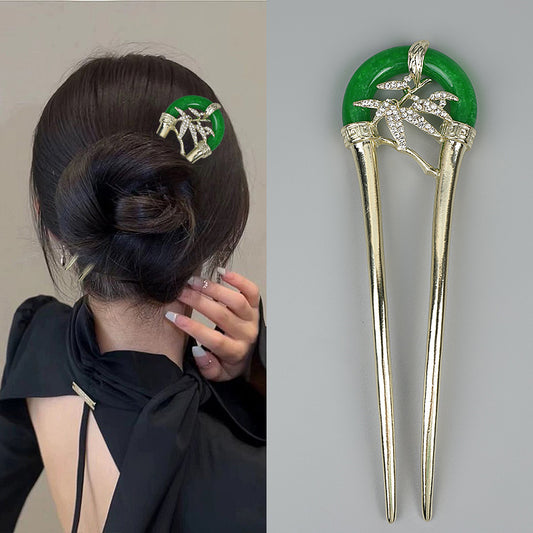 Green Jade Hair Forks U Shaped Hair Pins Clips