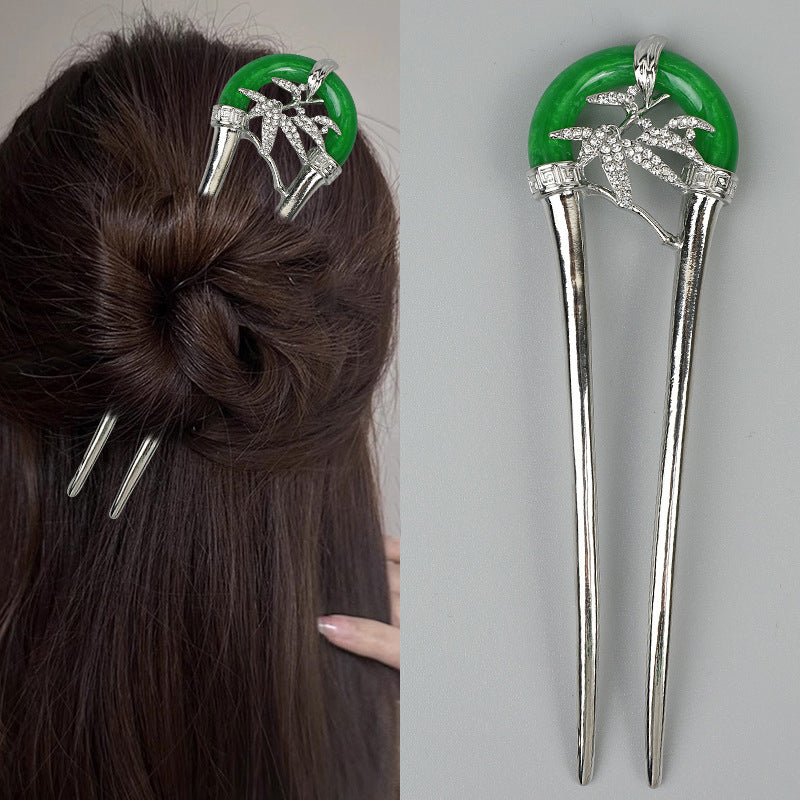 Green Jade Hair Forks U Shaped Hair Pins Clips