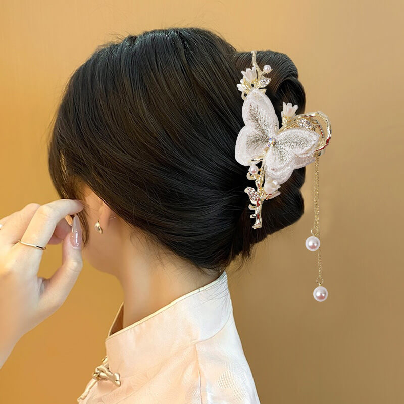 Handmade Embroidery Butterfly Hair Claw Clip