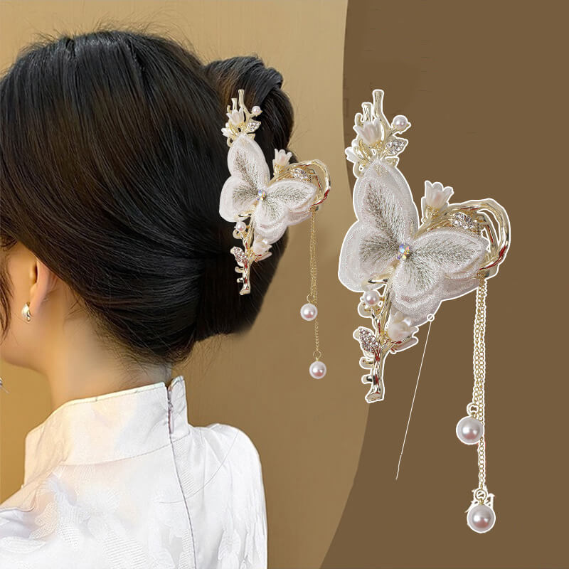 Handmade Embroidery Butterfly Hair Claw Clip