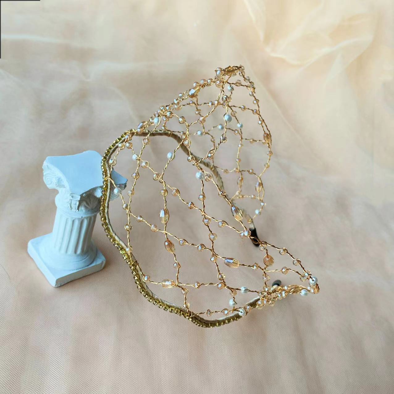 Handmade Knitted Crystal Beads Headband for Bride - SHEFAV