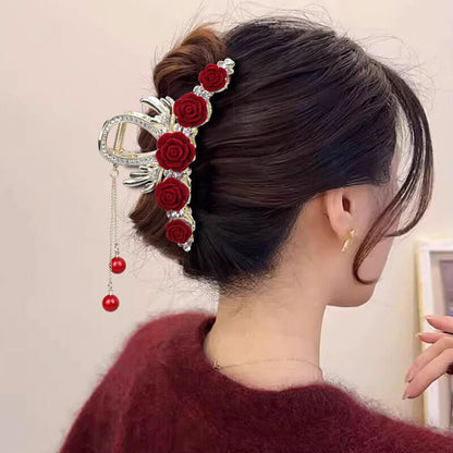 Handmade Red Rose Diamond Hair Claw Clips