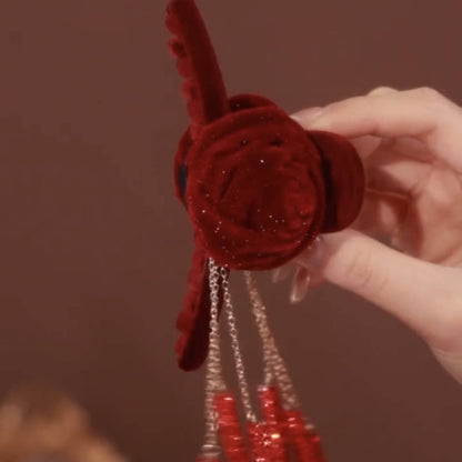 Handmade Red Rose Tassel Hair Claw Clips