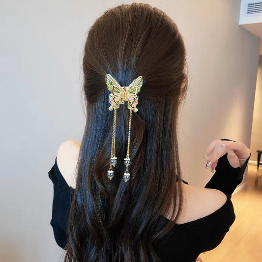 Handmade Vintage Butterfly Crystal Tassel Hair Claw - Shefav