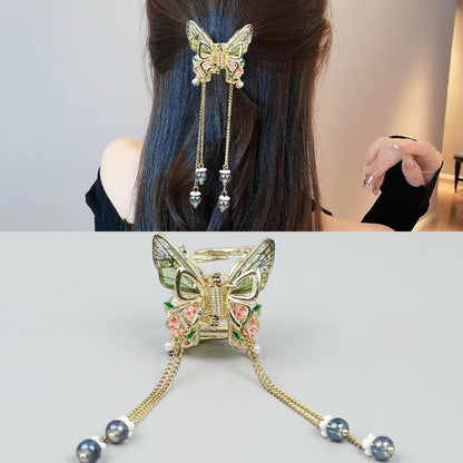 Handmade Vintage Butterfly Crystal Tassel Hair Claw - Shefav