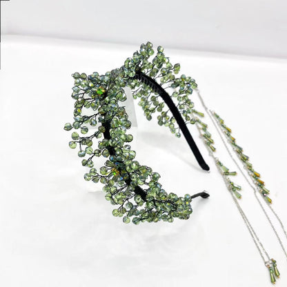 Luxurious Green Crystal Handmade Beads Headband- SHEFAV