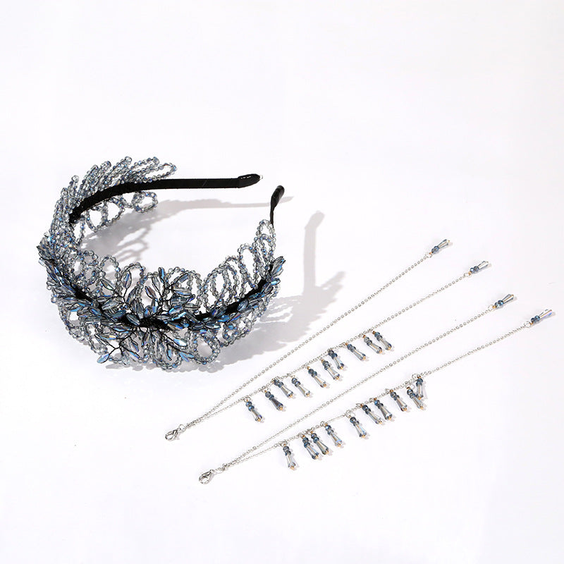 Luxurious Blue Crystal Handmade Beads Headband- SHEFAV