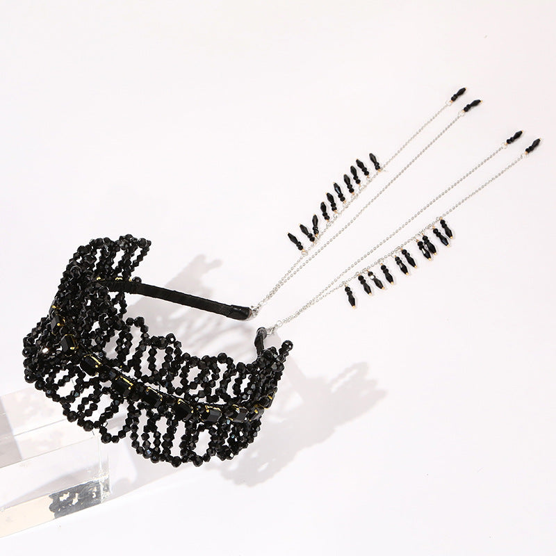 Luxurious Black Crystal Handmade Beads Headband- SHEFAV