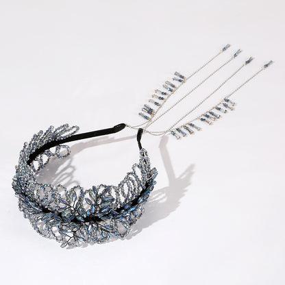 Luxurious Blue Crystal Handmade Beads Headband- SHEFAV