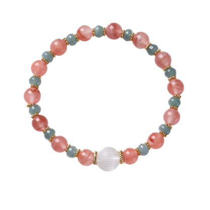 Natural Cherry Red Agate Blue Water Jade Healing Bracelet
