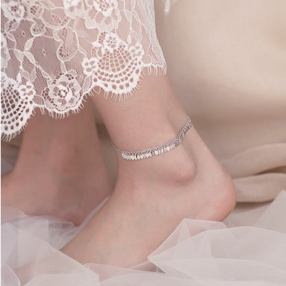 S925 Silver Leaf Tassel Anklet Boho Beach Foot Chain