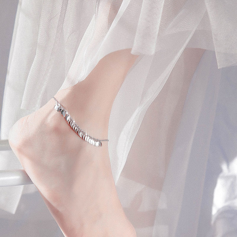 S925 Silver Leaf Tassel Anklet Boho Beach Foot Chain