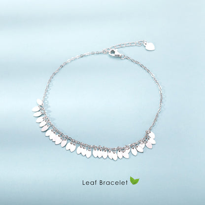 S925 Silver Leaf Tassel Anklet Boho Beach Foot Chain