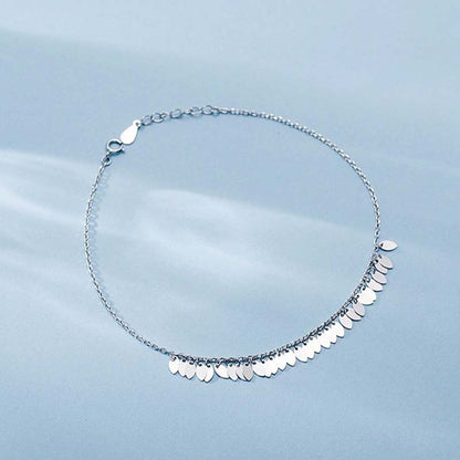 S925 Silver Leaf Tassel Anklet Boho Beach Foot Chain