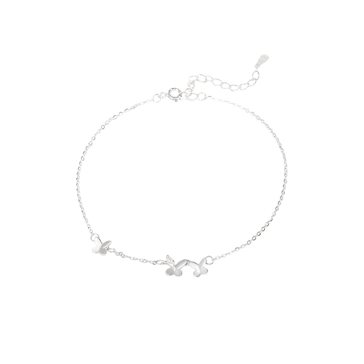 S925 Sterling Silver Tiny Butterfly Adjustable Anklet Foot Chain