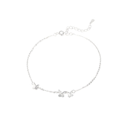 S925 Sterling Silver Tiny Butterfly Adjustable Anklet Foot Chain