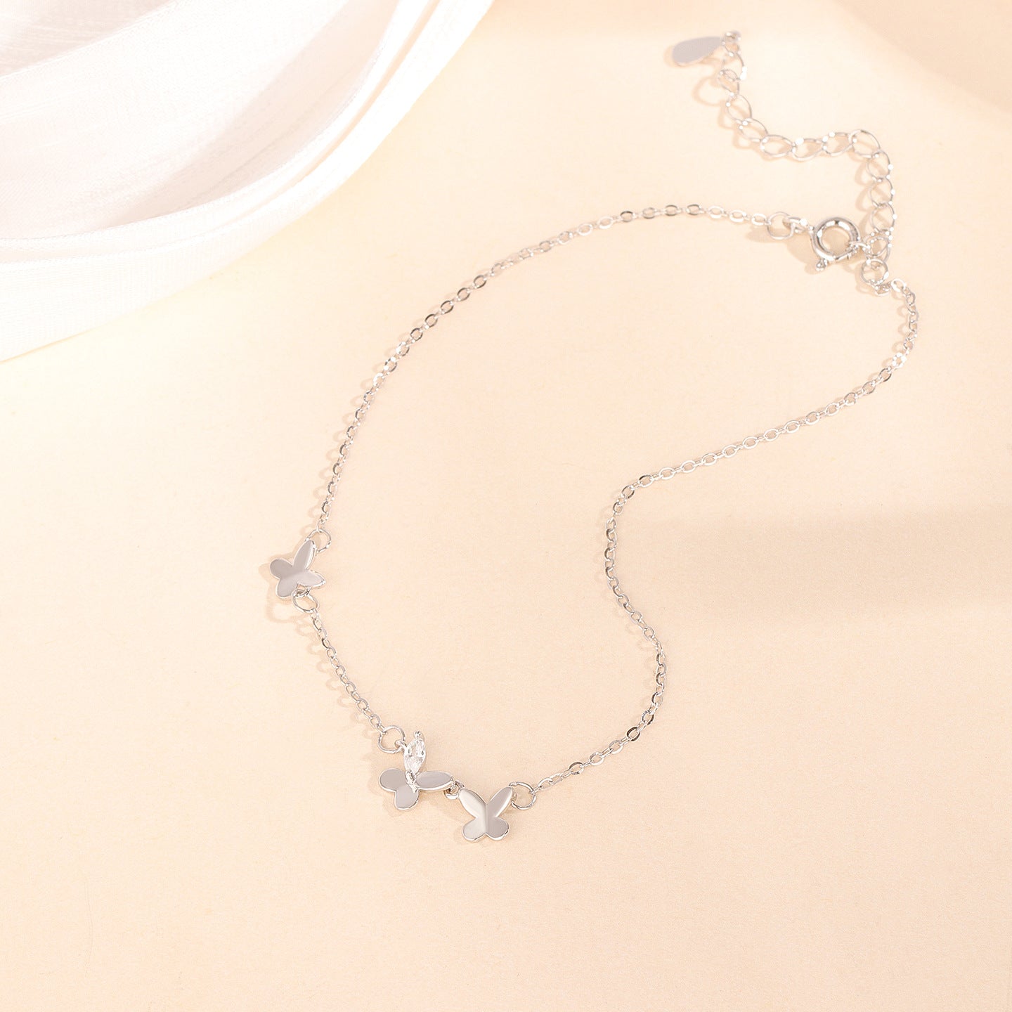 SheFav S925 Sterling Silver Tiny Butterfly Adjustable Anklet, Dainty Minimalist Butterfly Foot Chain, Beach Summer Ankle Bracelet for Women