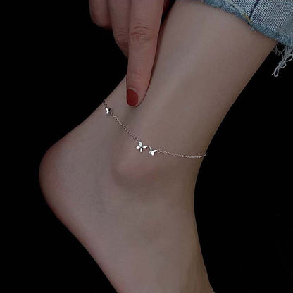 SheFav S925 Sterling Silver Tiny Butterfly Adjustable Anklet, Dainty Minimalist Butterfly Foot Chain, Beach Summer Ankle Bracelet for Women