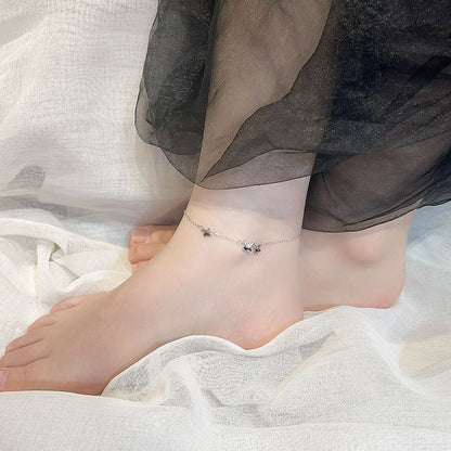 S925 Sterling Silver Tiny Butterfly Adjustable Anklet Foot Chain