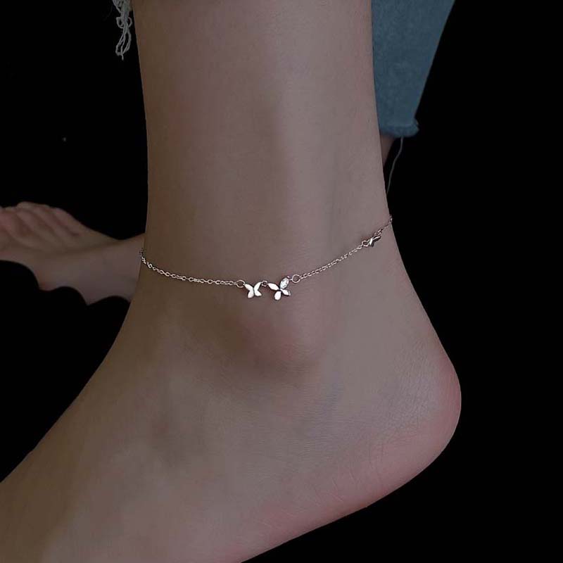 SheFav S925 Sterling Silver Tiny Butterfly Adjustable Anklet, Dainty Minimalist Butterfly Foot Chain, Beach Summer Ankle Bracelet for Women