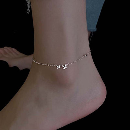 SheFav S925 Sterling Silver Tiny Butterfly Adjustable Anklet, Dainty Minimalist Butterfly Foot Chain, Beach Summer Ankle Bracelet for Women