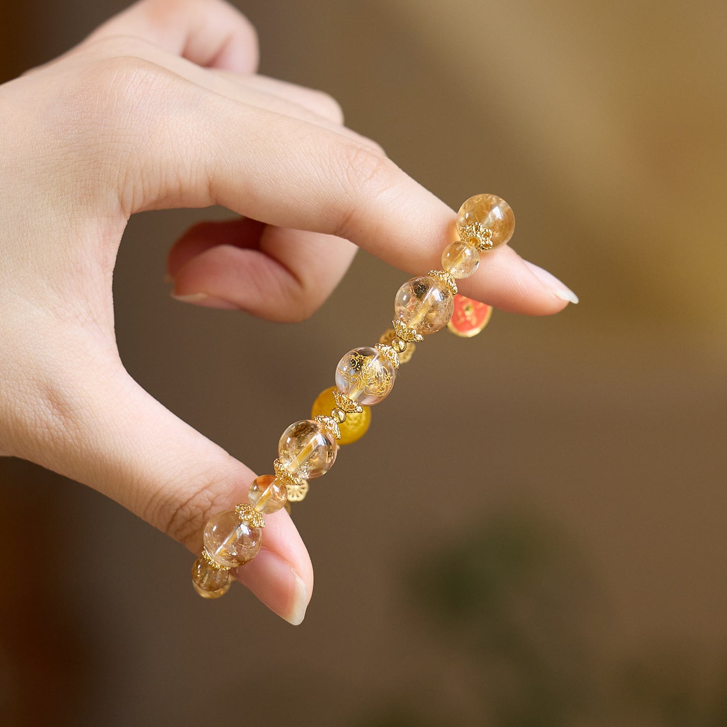 SheFav Golden Rutilated Quartz Natural Yellow Crystal Healing Bracelet