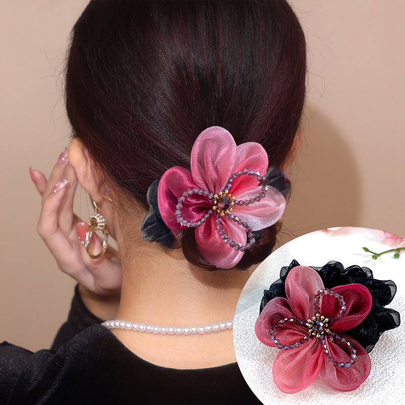 Handmade Large Mesh Flower Hair Tie Scruchies-SheFav