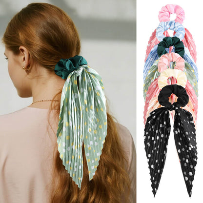 Vintage Handmade Pleated Scrunchie with Ribbon