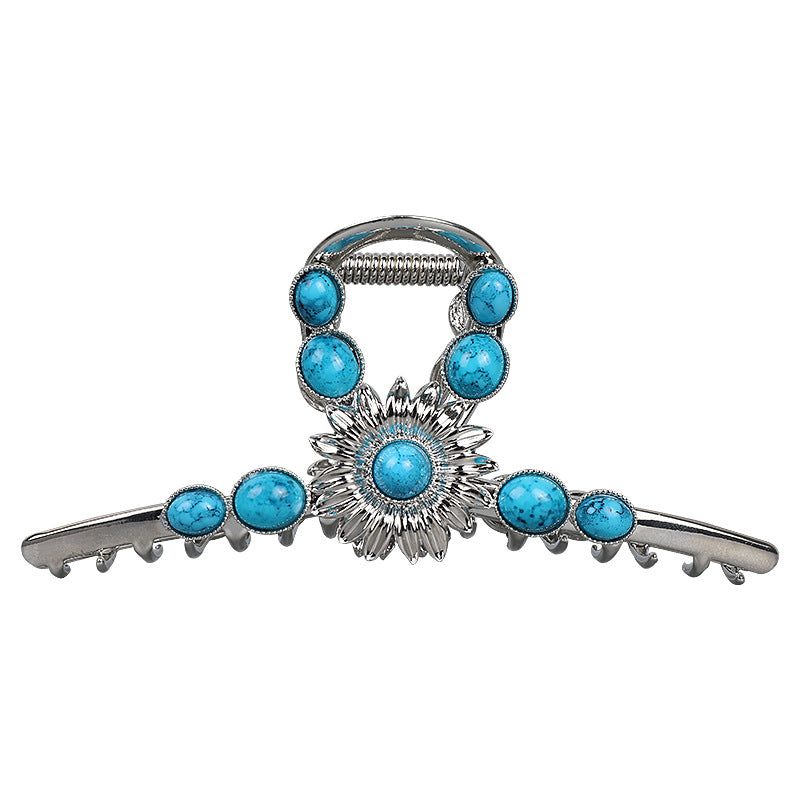 SheFav Large Turquoise Hair Claw Clip For Thick Hair, Vintage Alloy Shark Clip For Updo Hairstyles