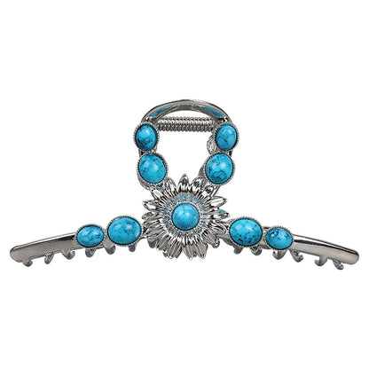 SheFav Large Turquoise Hair Claw Clip For Thick Hair, Vintage Alloy Shark Clip For Updo Hairstyles
