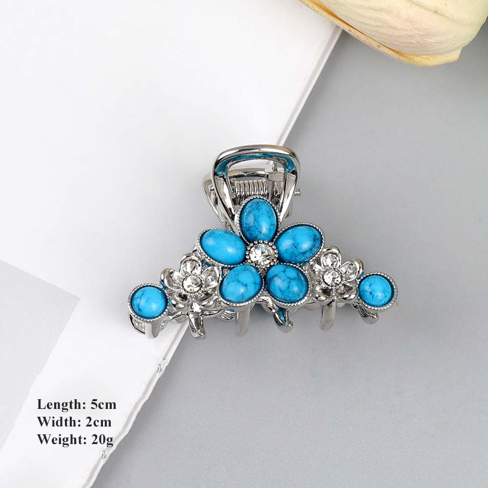 SheFav Large Turquoise Hair Claw Clip For Thick Hair, Vintage Alloy Shark Clip For Updo Hairstyles
